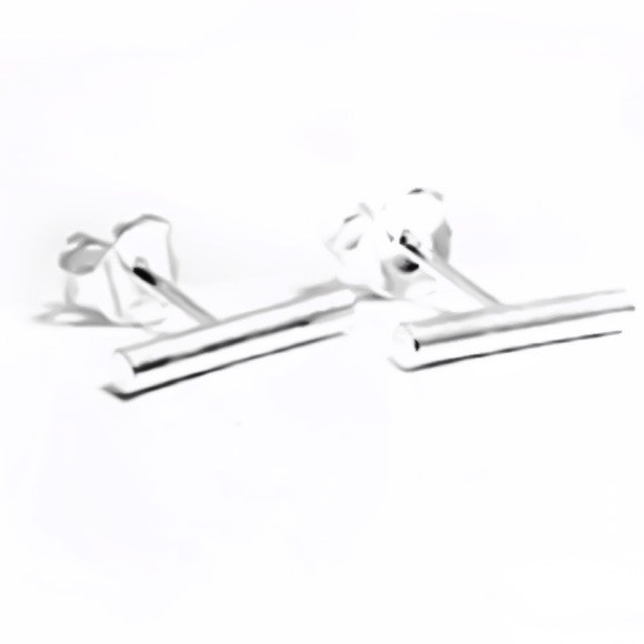 Cute Tiny Bar Stick Minimalist Stud Earrings in Sterling Silver Gold Rose Gold - Picture 2 of 6